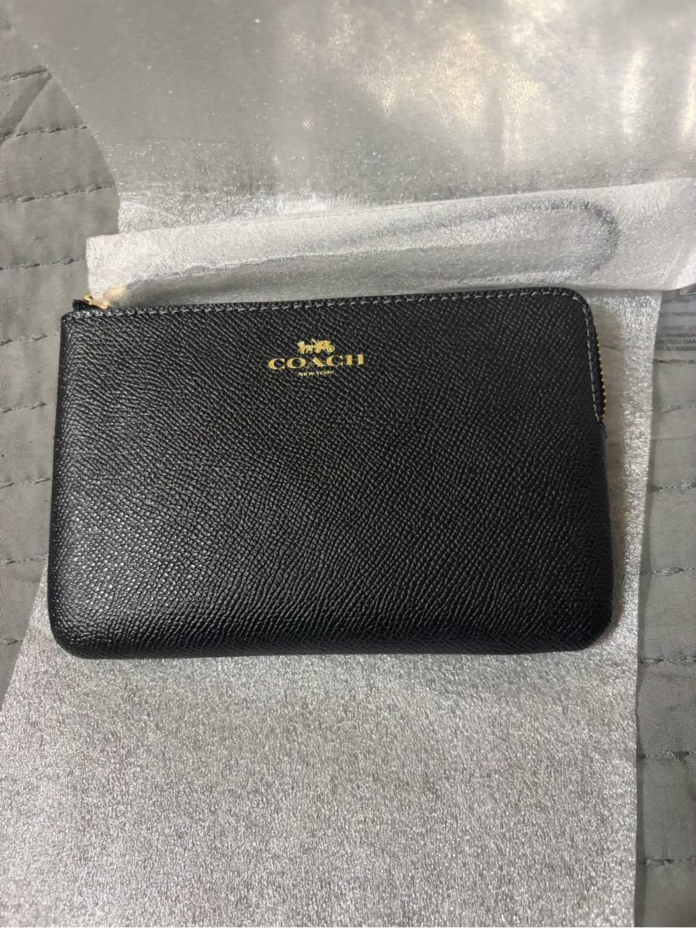 Coach Black Leather Zip Wallet with Gold Logo